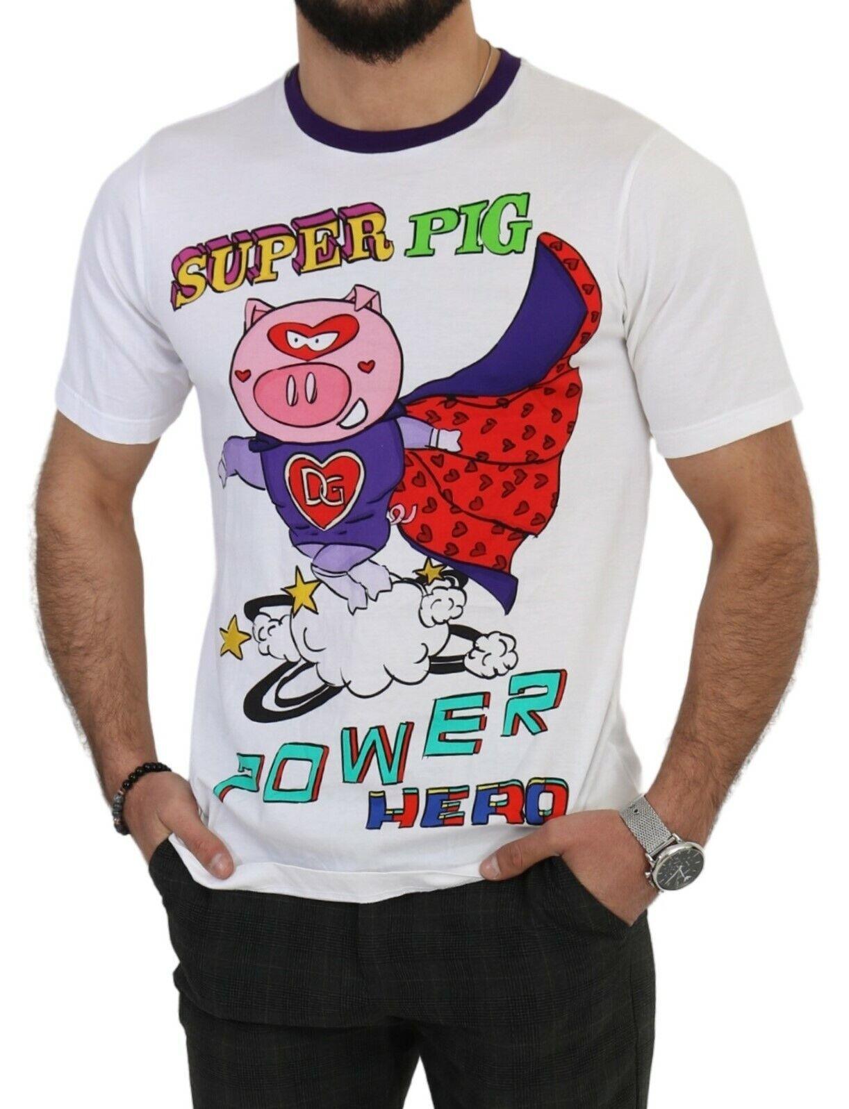 Dolce & Gabbana Chic White Cotton Pig Motif Tee - Arichezz.store