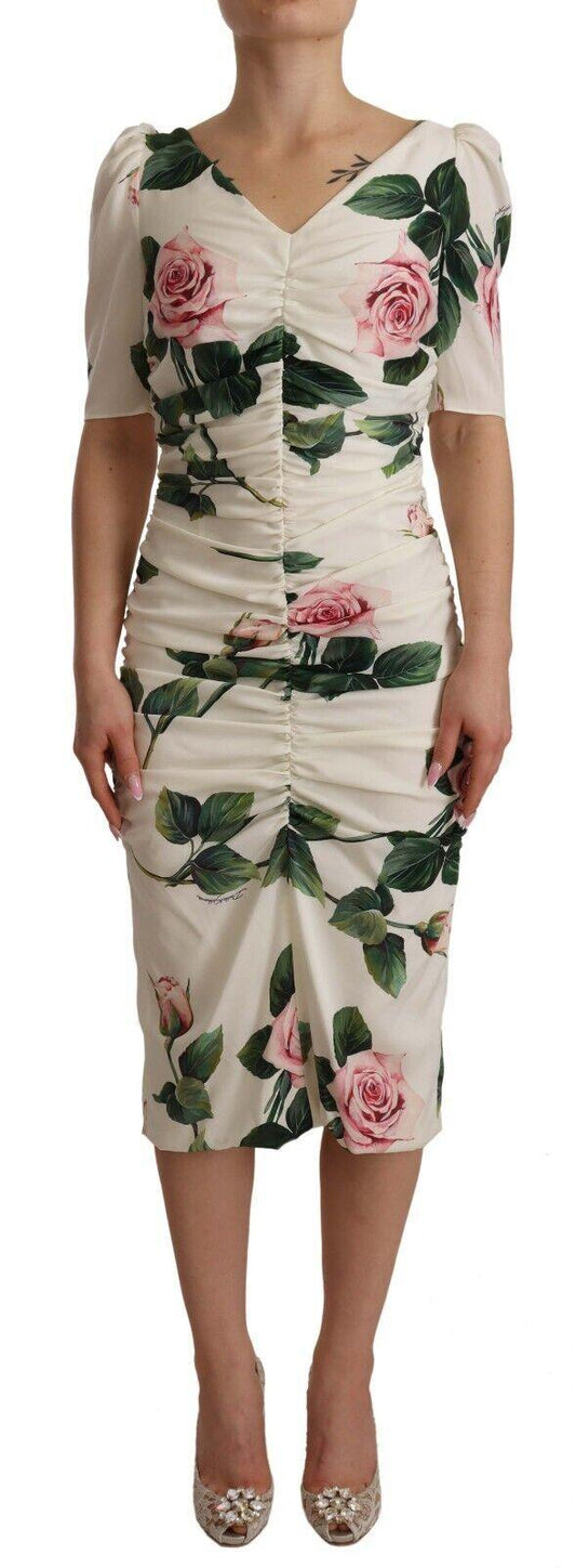 Dolce & Gabbana Elegant White Floral Sheath Dress - Arichezz.store