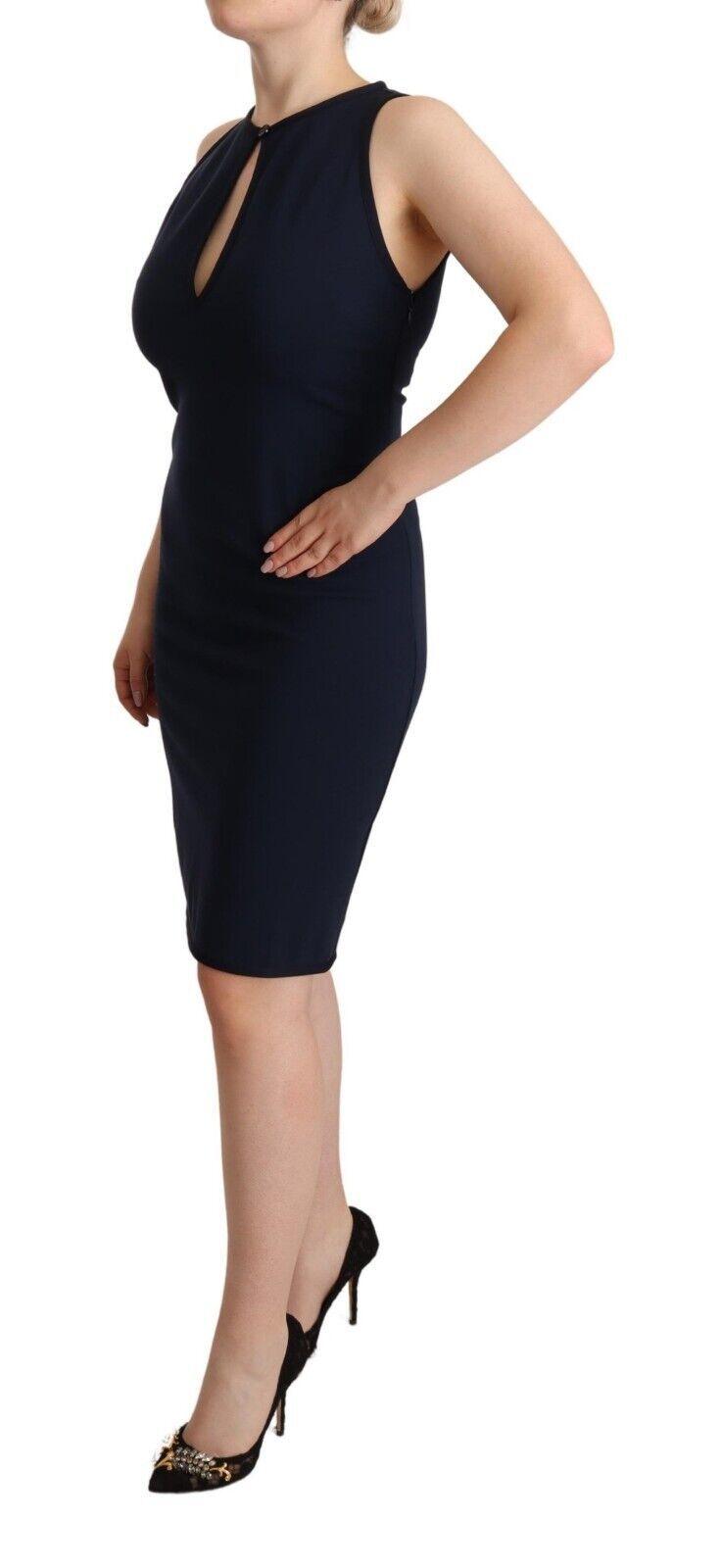 John Galliano Navy Sleeveless Knee-Length Sheath Dress