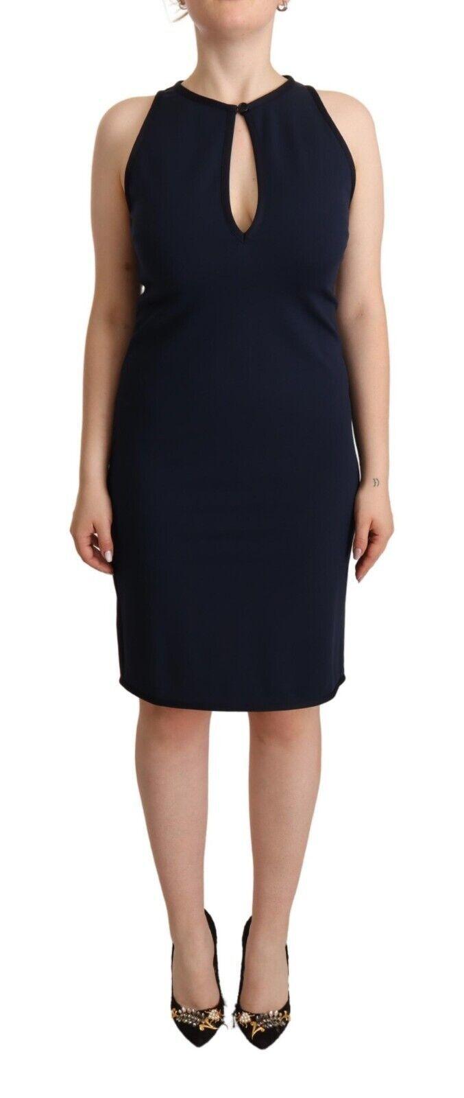 John Galliano Navy Sleeveless Knee-Length Sheath Dress