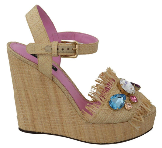 Dolce & Gabbana Beige Silk Strap Wedge Sandals - Arichezz.store