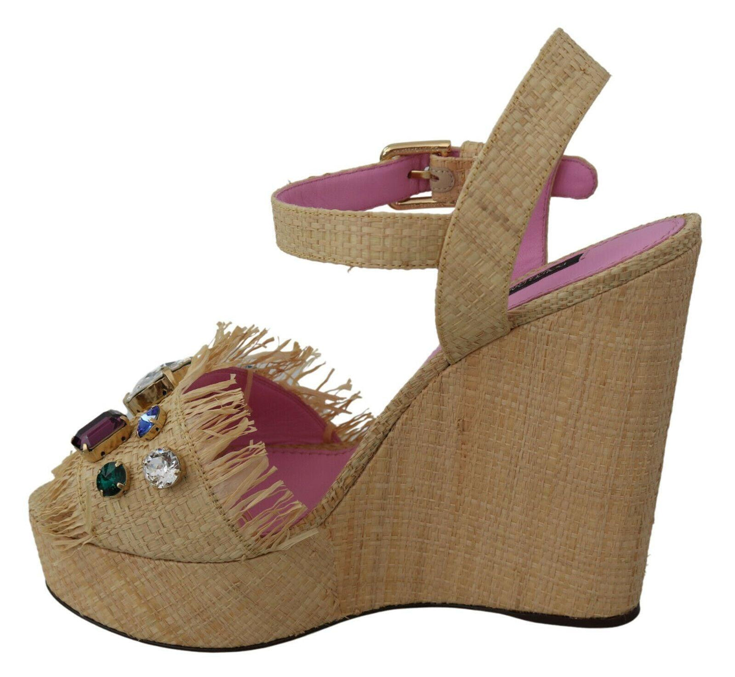 Dolce & Gabbana Beige Silk Strap Wedge Sandals - Arichezz.store