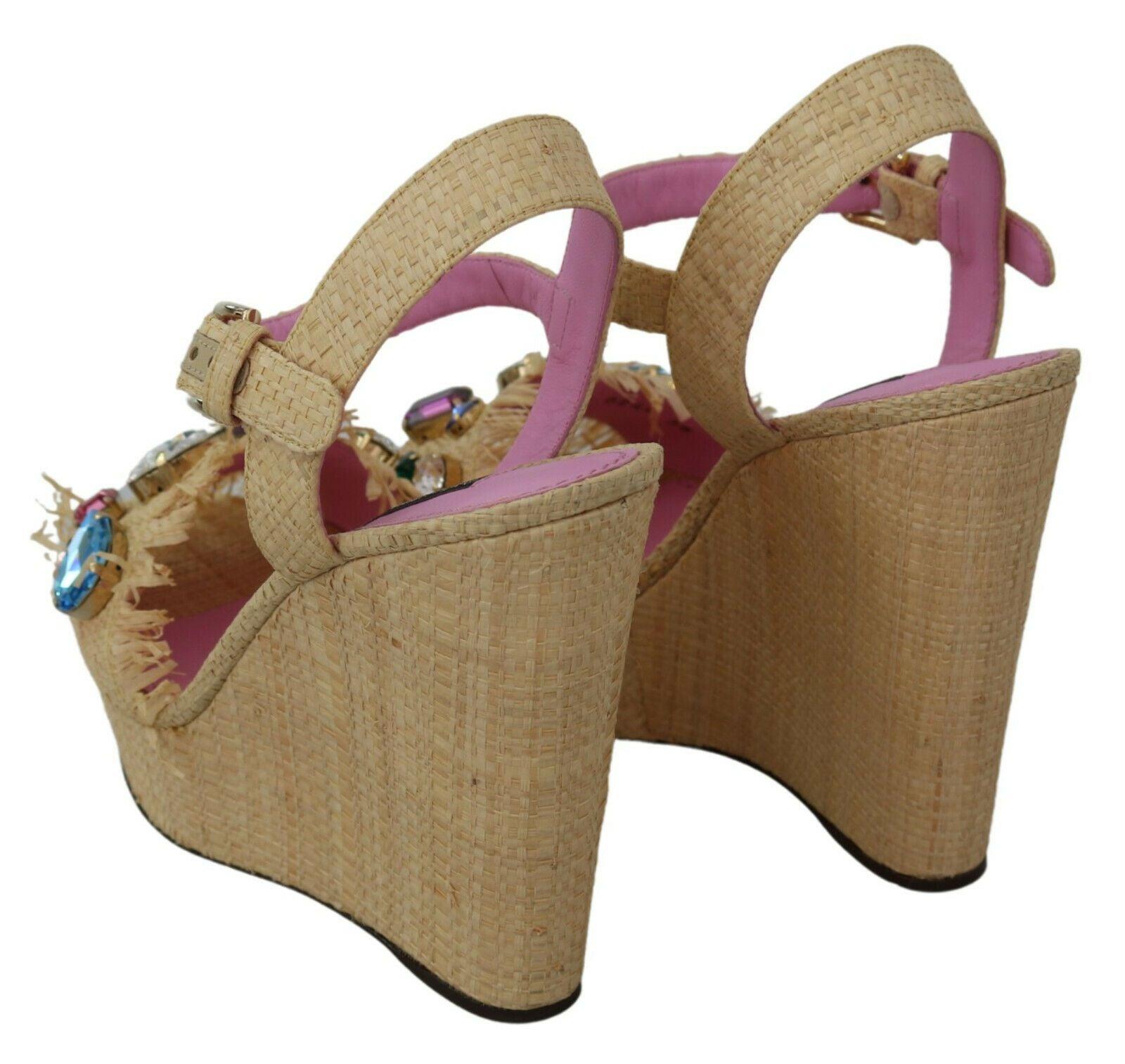 Dolce & Gabbana Beige Silk Strap Wedge Sandals - Arichezz.store