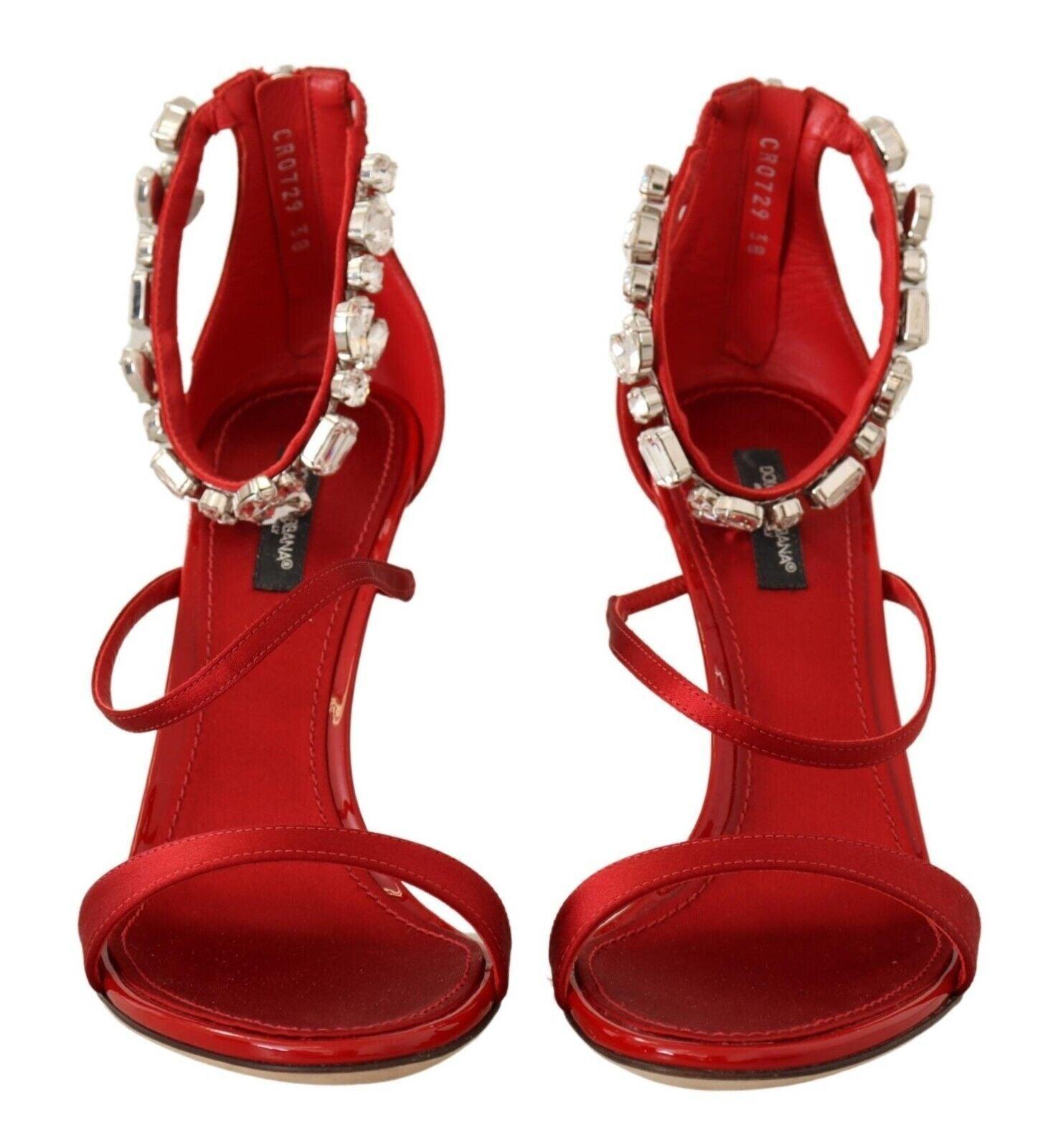 Dolce & Gabbana Red Crystal-Embellished Heel Sandals - Arichezz.store