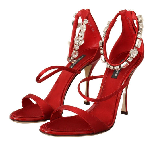 Dolce & Gabbana Red Crystal-Embellished Heel Sandals - Arichezz.store