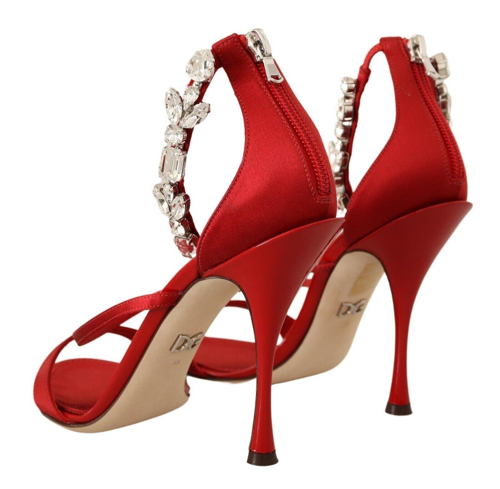 Dolce & Gabbana Red Crystal-Embellished Heel Sandals - Arichezz.store