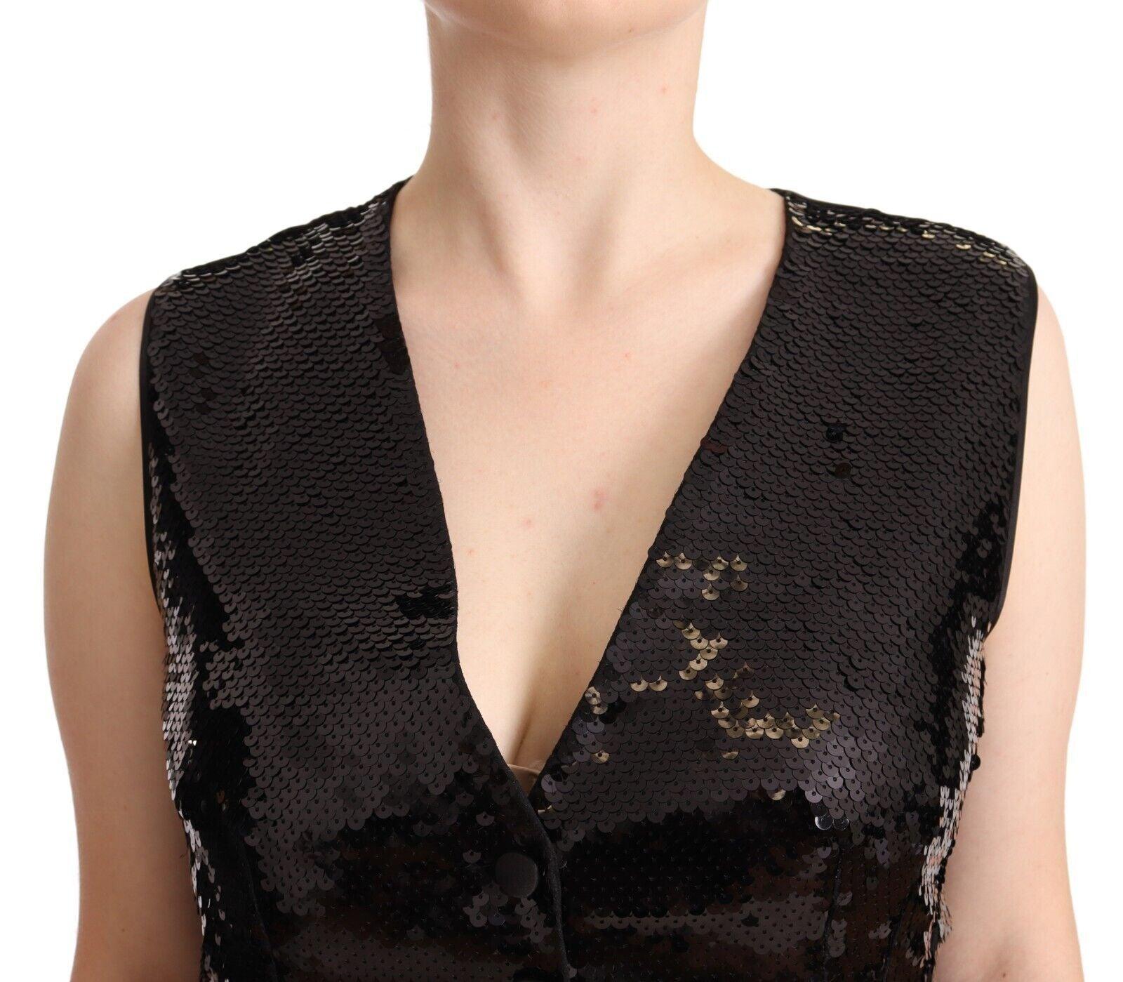 Dolce & Gabbana Black Sequined Sleeveless Vest Top - Arichezz.store