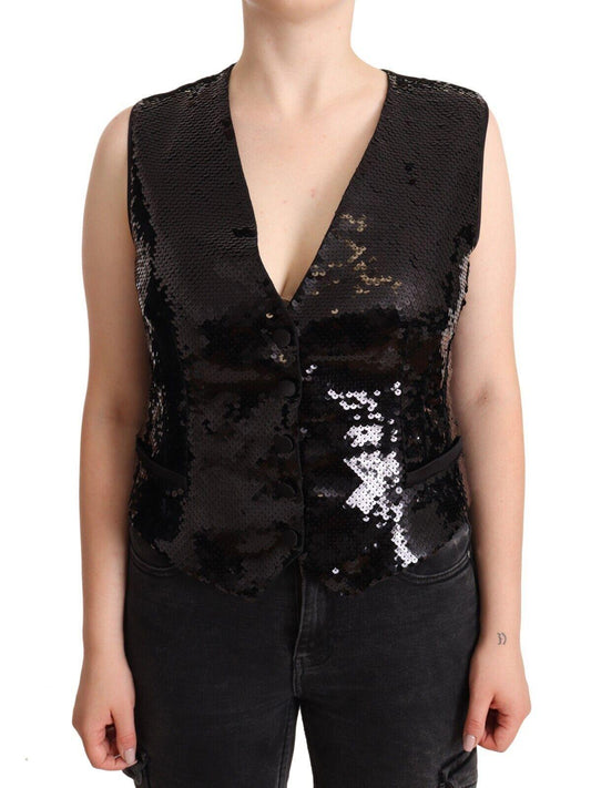 Dolce & Gabbana Black Sequined Sleeveless Vest Top - Arichezz.store