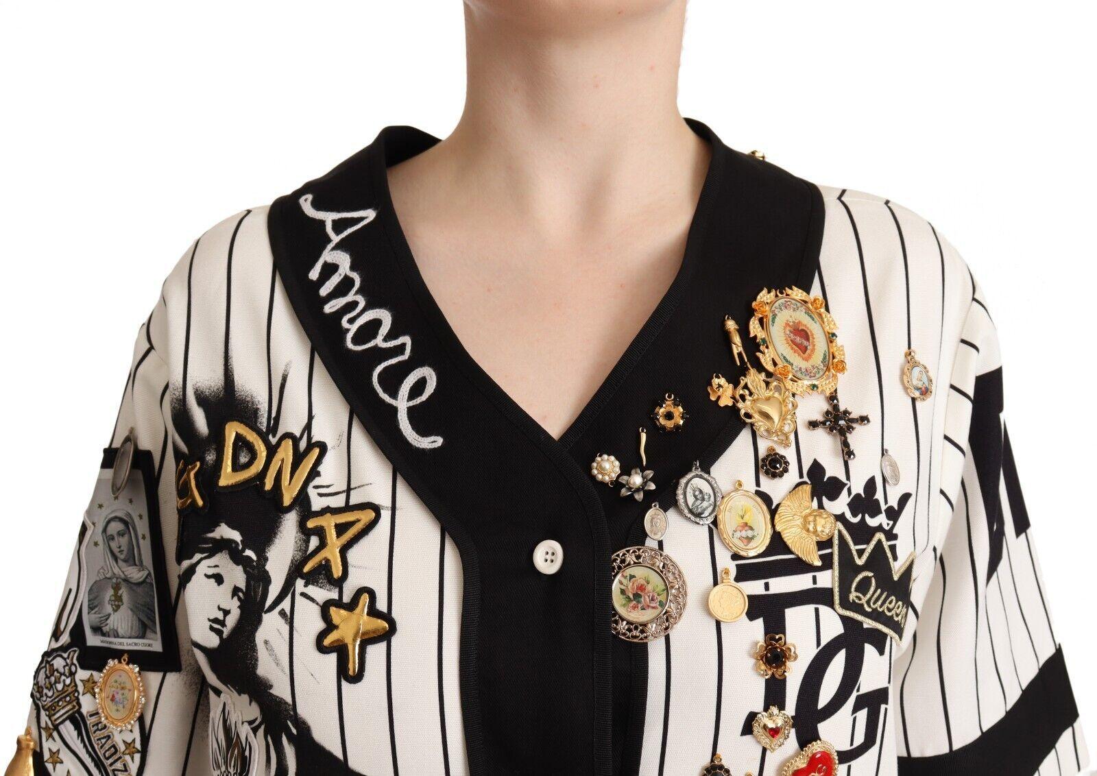 Dolce & Gabbana Elegant Striped V-Neck Blouse with Charms - Arichezz.store