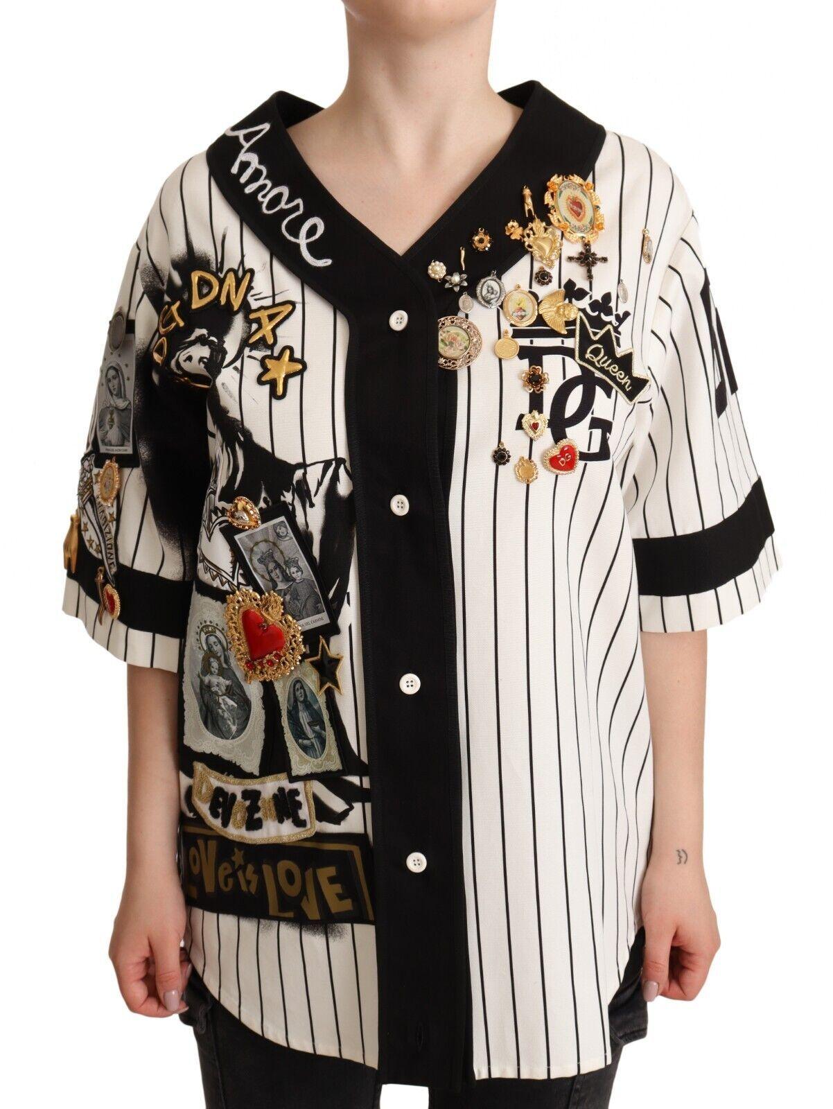 Dolce & Gabbana Elegant Striped V-Neck Blouse with Charms - Arichezz.store