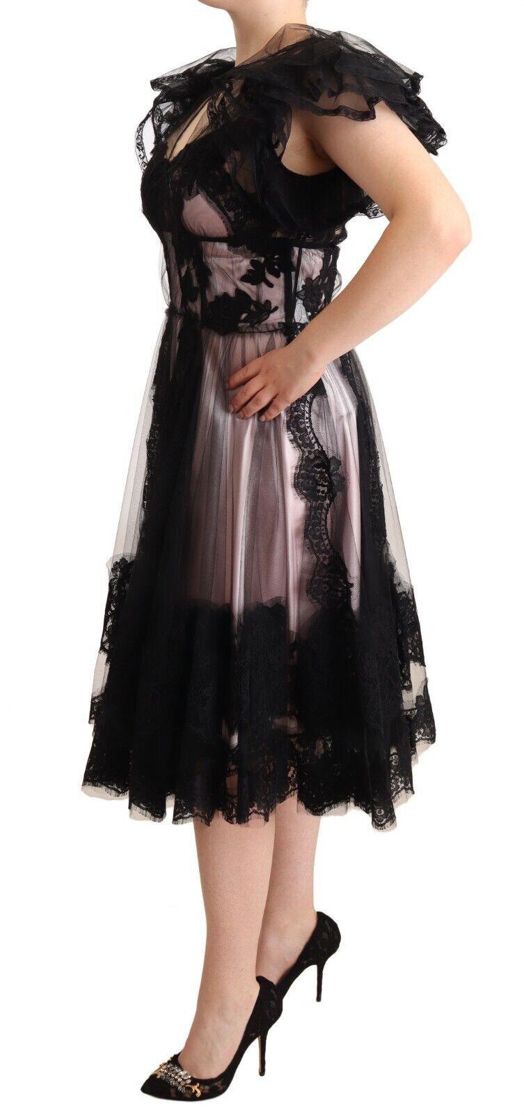 Dolce & Gabbana Chic Black Floral Lace Midi Dress - Arichezz.store