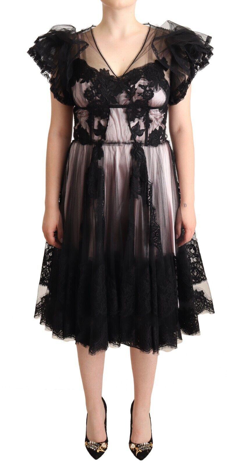 Dolce & Gabbana Chic Black Floral Lace Midi Dress - Arichezz.store