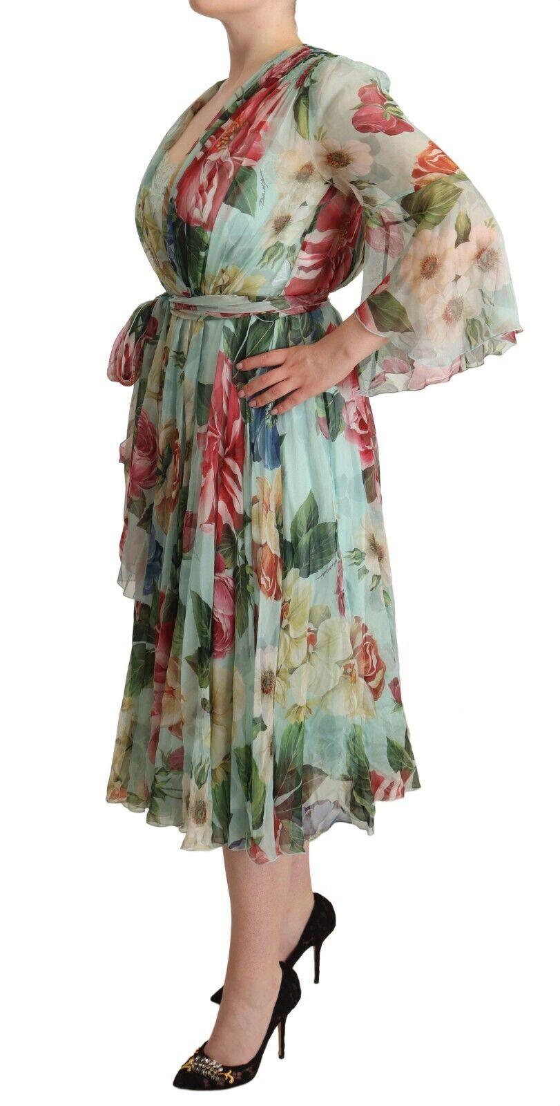 Dolce & Gabbana Elegant Floral Green Midi Silk Dress - Arichezz.store