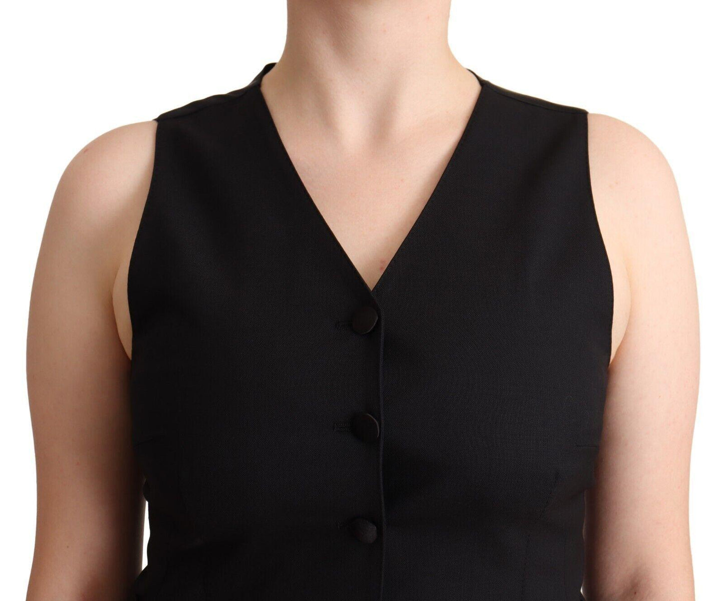 Dolce & Gabbana Elegant Black Vest Top with Button Detail - Arichezz.store