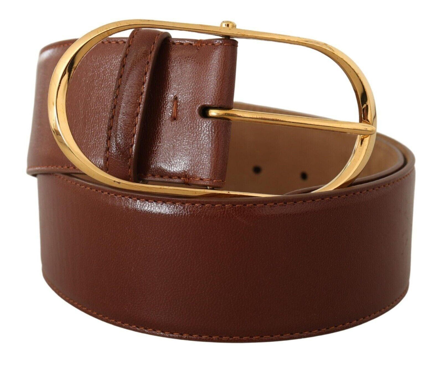 Dolce & Gabbana Elegant Brown Leather Belt with Gold Buckle - Arichezz.store