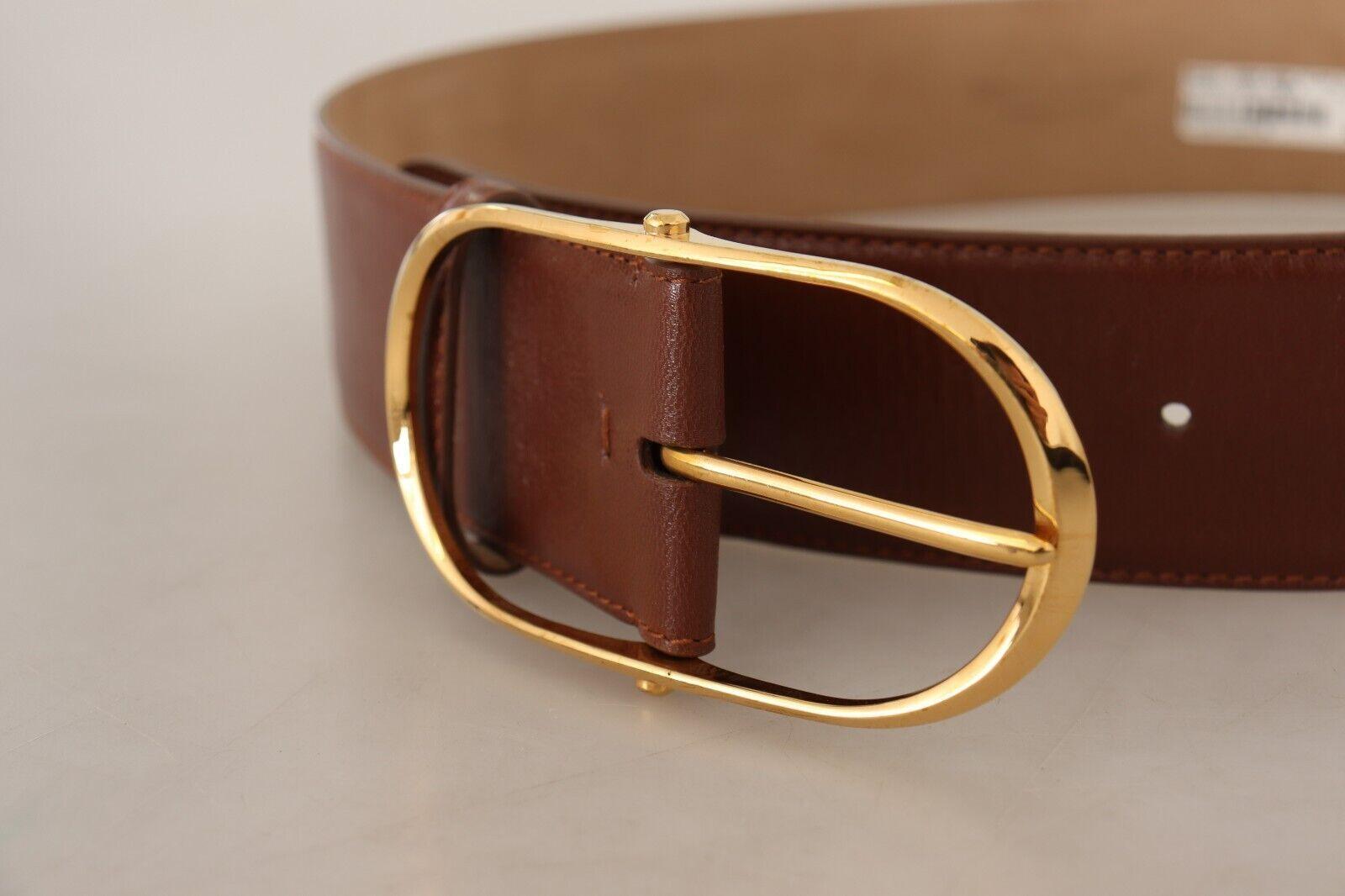 Dolce & Gabbana Elegant Brown Leather Belt with Gold Buckle - Arichezz.store