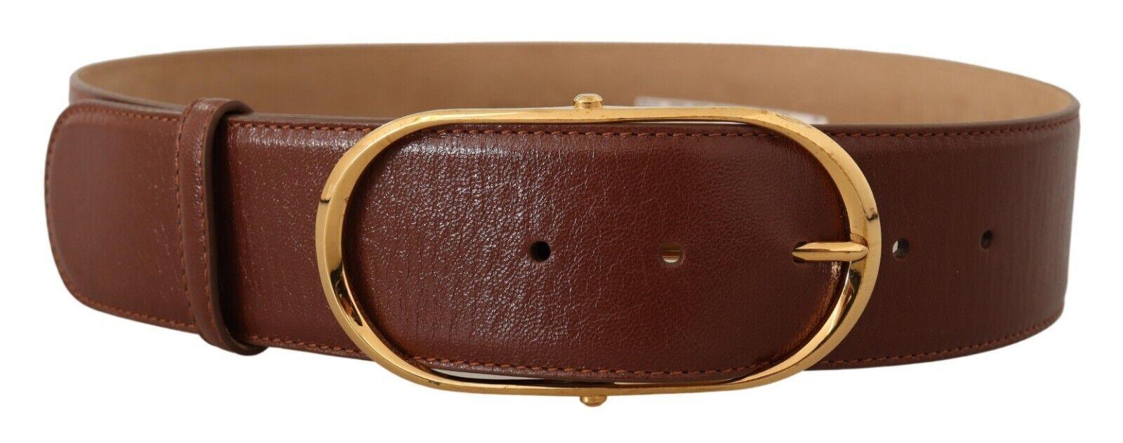 Dolce & Gabbana Elegant Brown Leather Belt with Gold Buckle - Arichezz.store