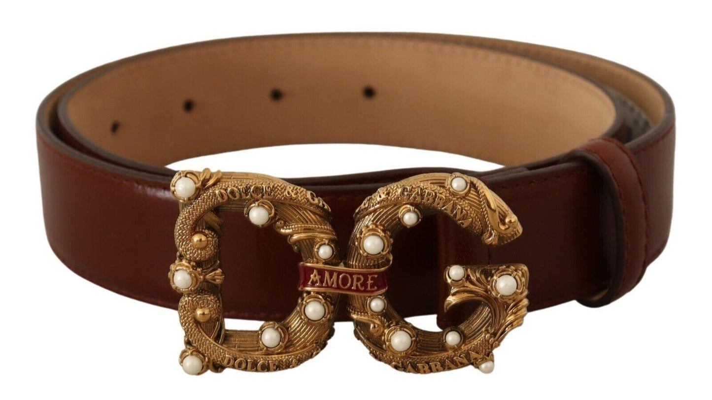 Dolce & Gabbana Elegant Pearl-Embellished Leather Amore Belt - Arichezz.store