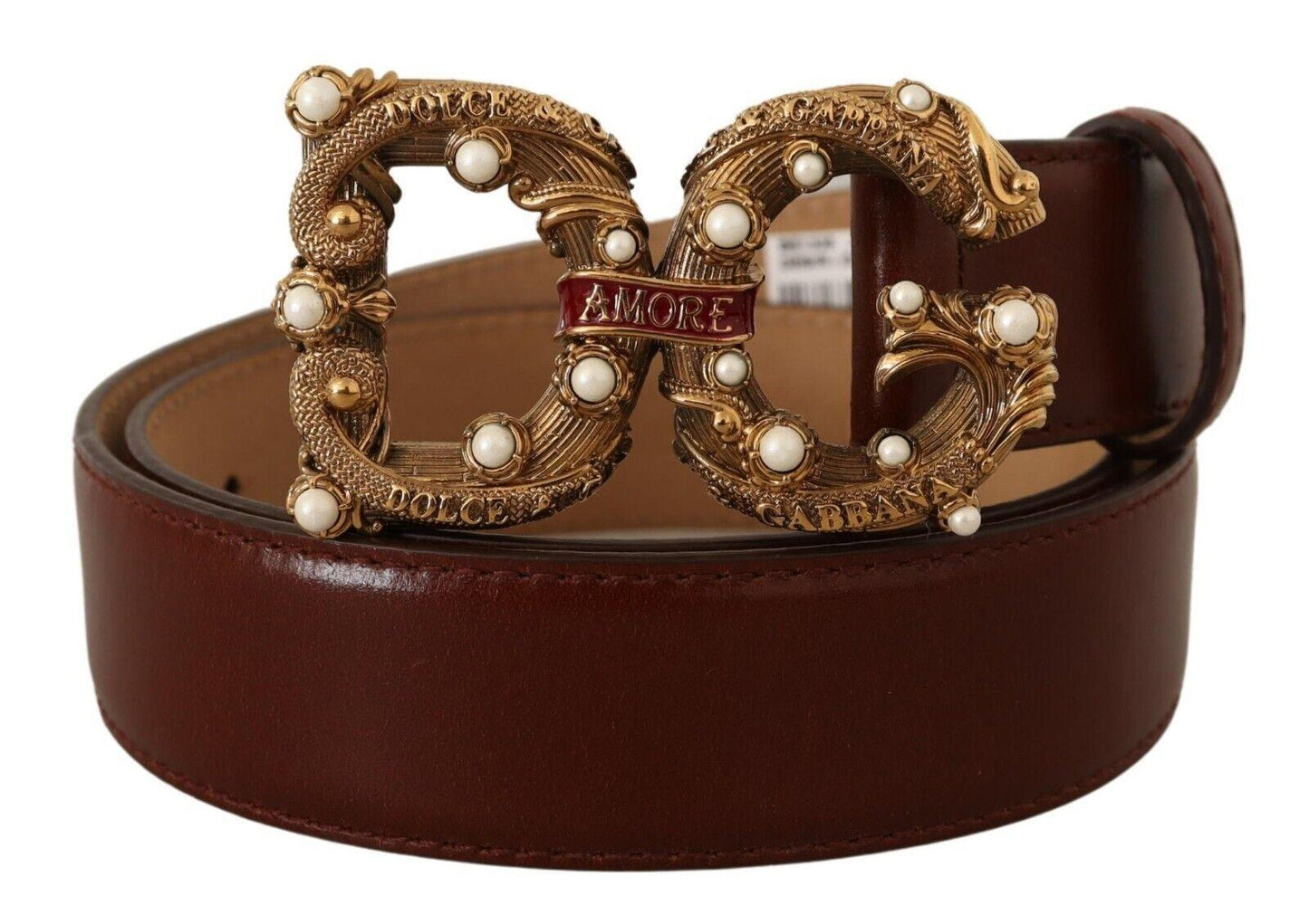 Dolce & Gabbana Elegant Pearl-Embellished Leather Amore Belt - Arichezz.store