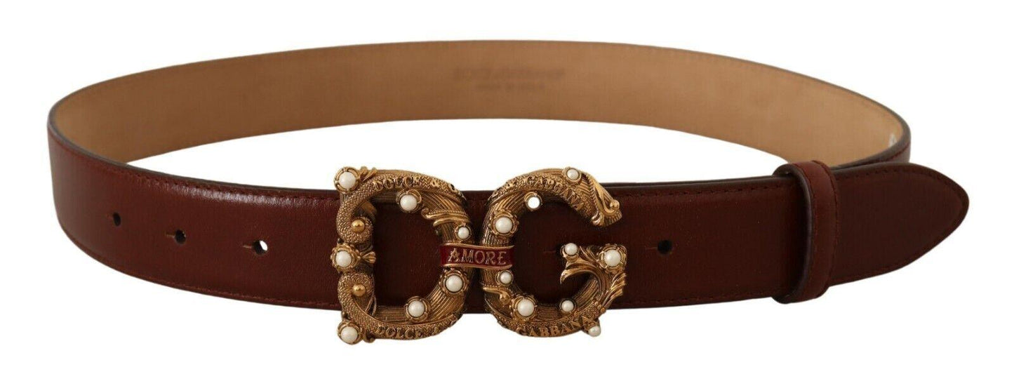 Dolce & Gabbana Elegant Pearl-Embellished Leather Amore Belt - Arichezz.store