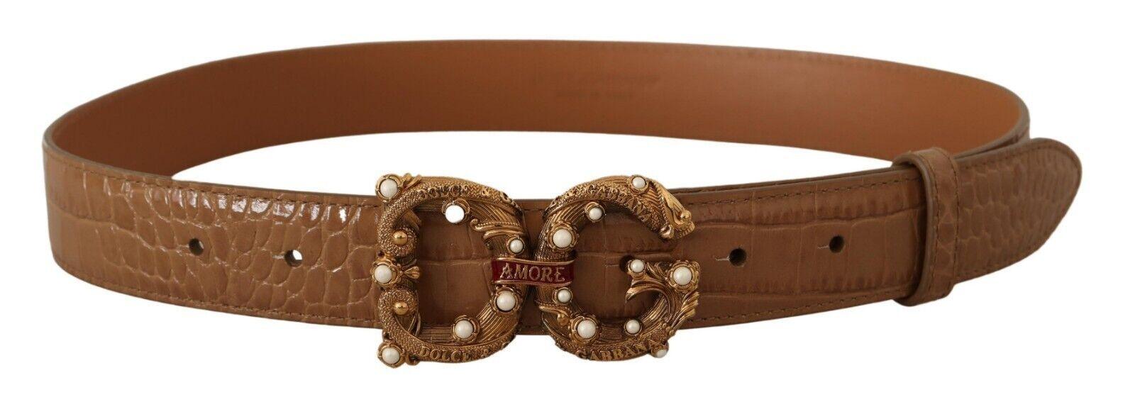 Dolce & Gabbana Elegant Croco Leather Amore Belt with Pearls - Arichezz.store