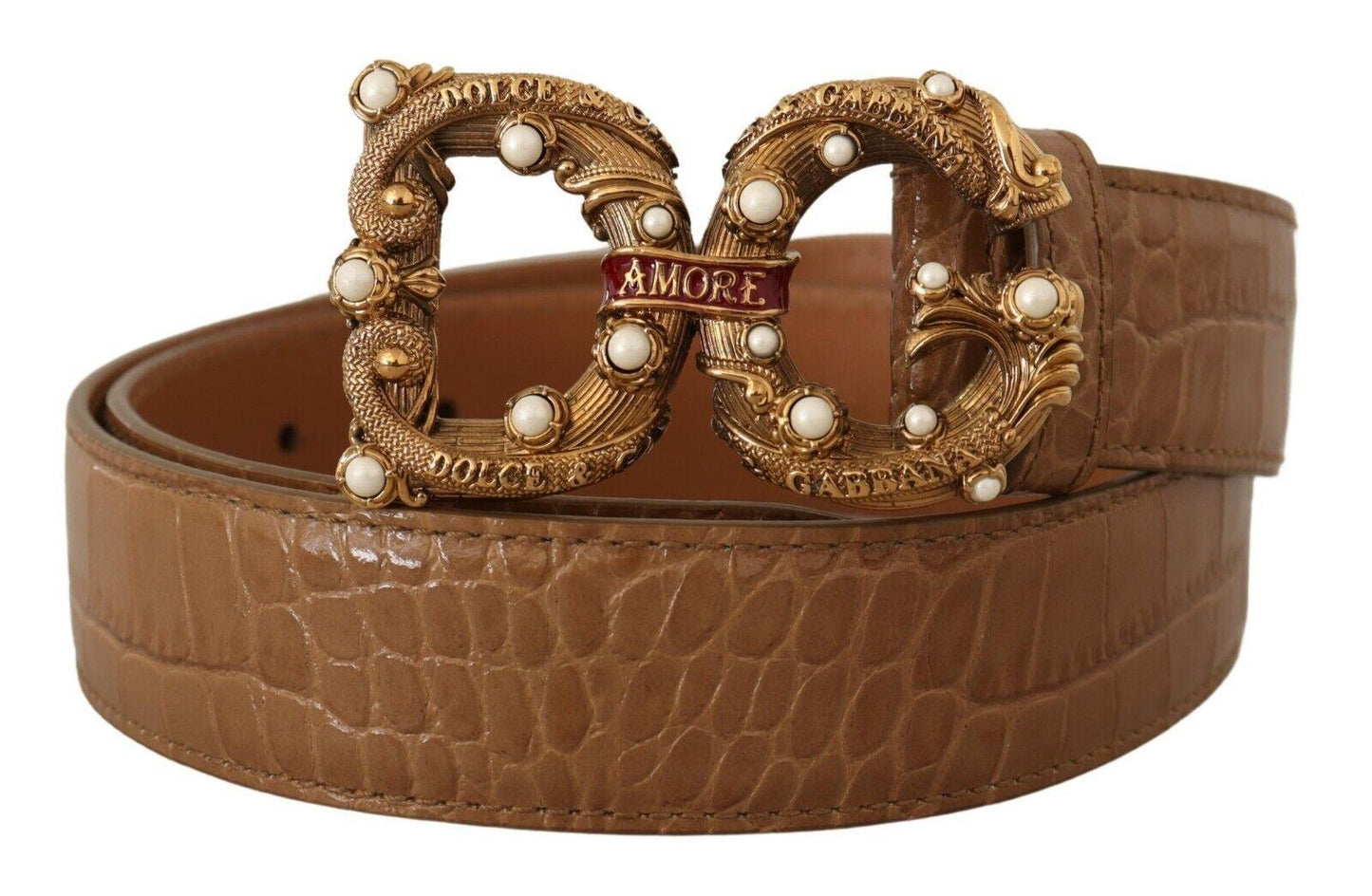 Dolce & Gabbana Elegant Croco Leather Amore Belt with Pearls - Arichezz.store