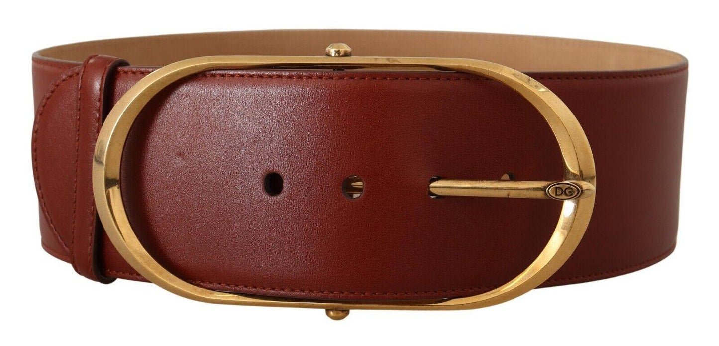 Dolce & Gabbana Elegant Maroon Leather Belt with Gold Accents - Arichezz.store