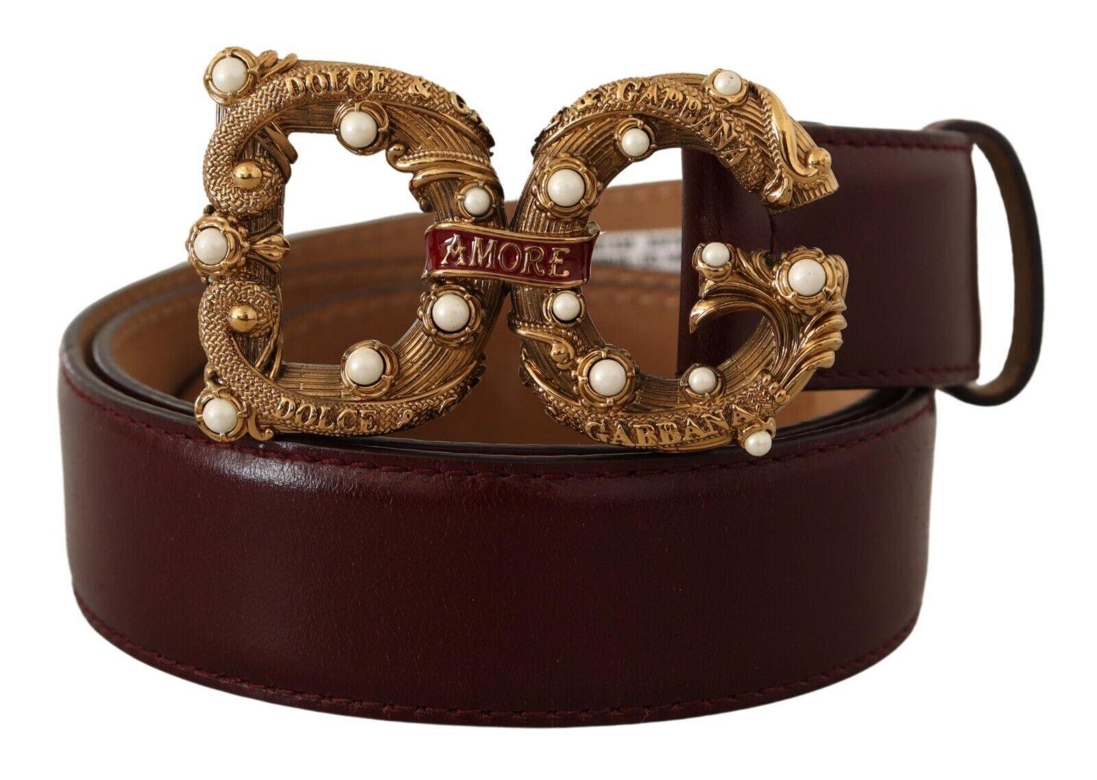 Dolce & Gabbana Elegant Bordeaux Leather Amore Belt - Arichezz.store