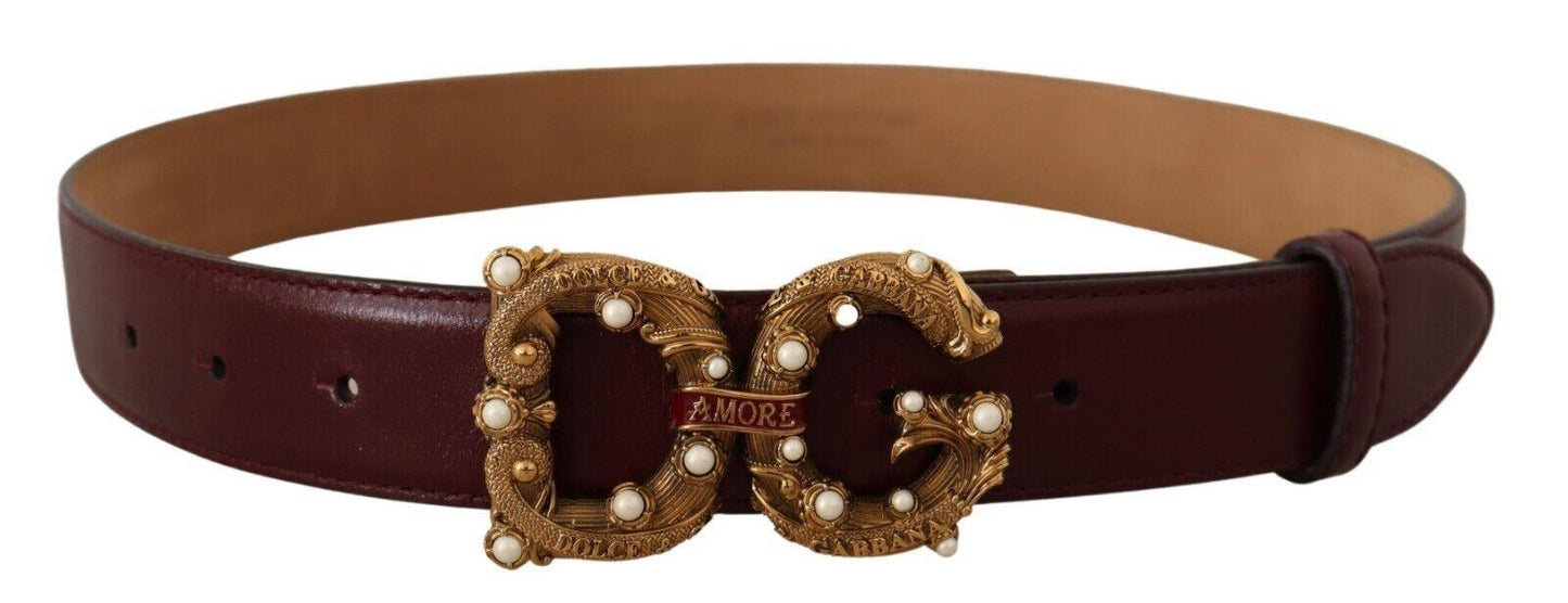 Dolce & Gabbana Elegant Bordeaux Leather Amore Belt - Arichezz.store