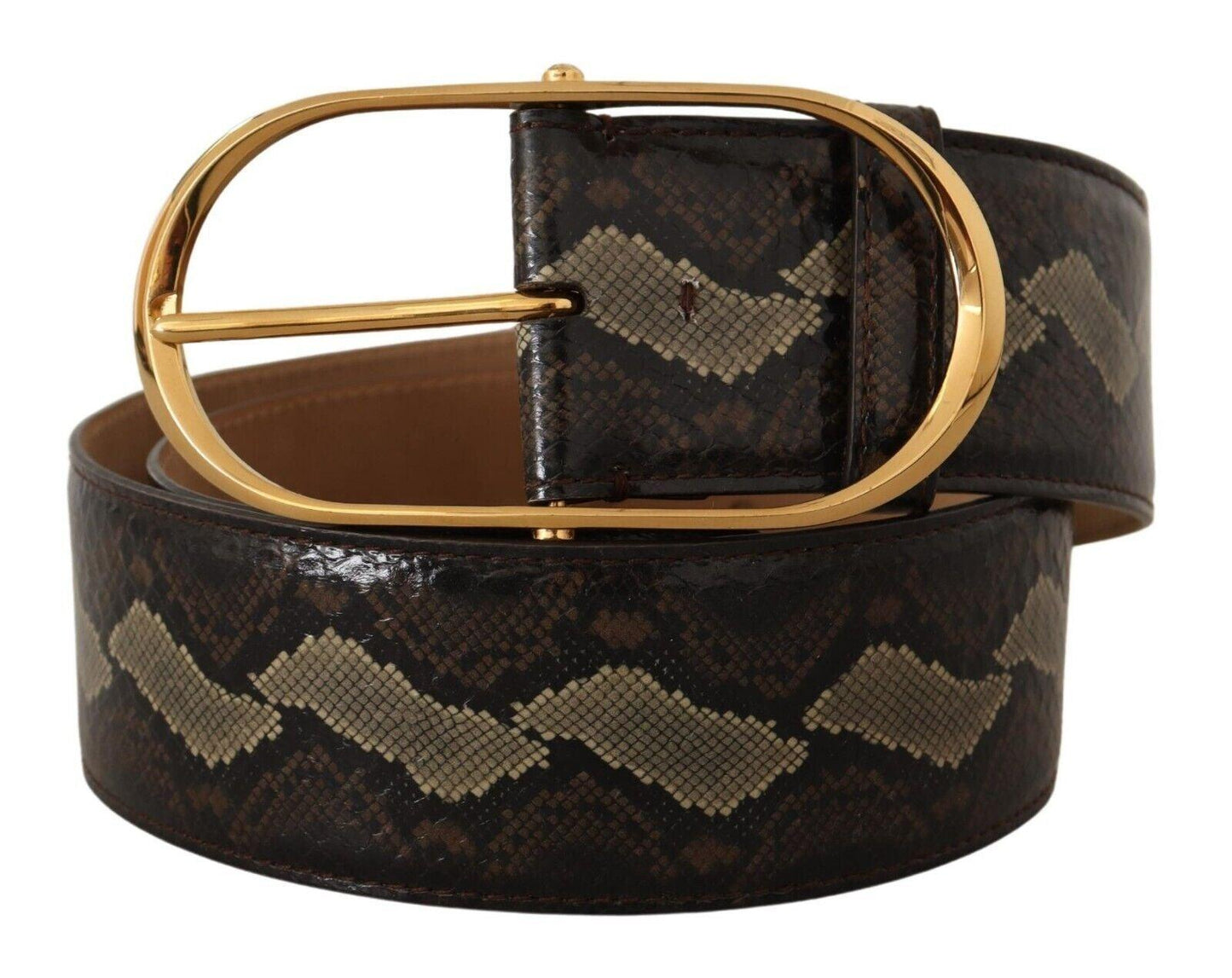 Dolce & Gabbana Elegant Snakeskin Belt with Gold Oval Buckle - Arichezz.store