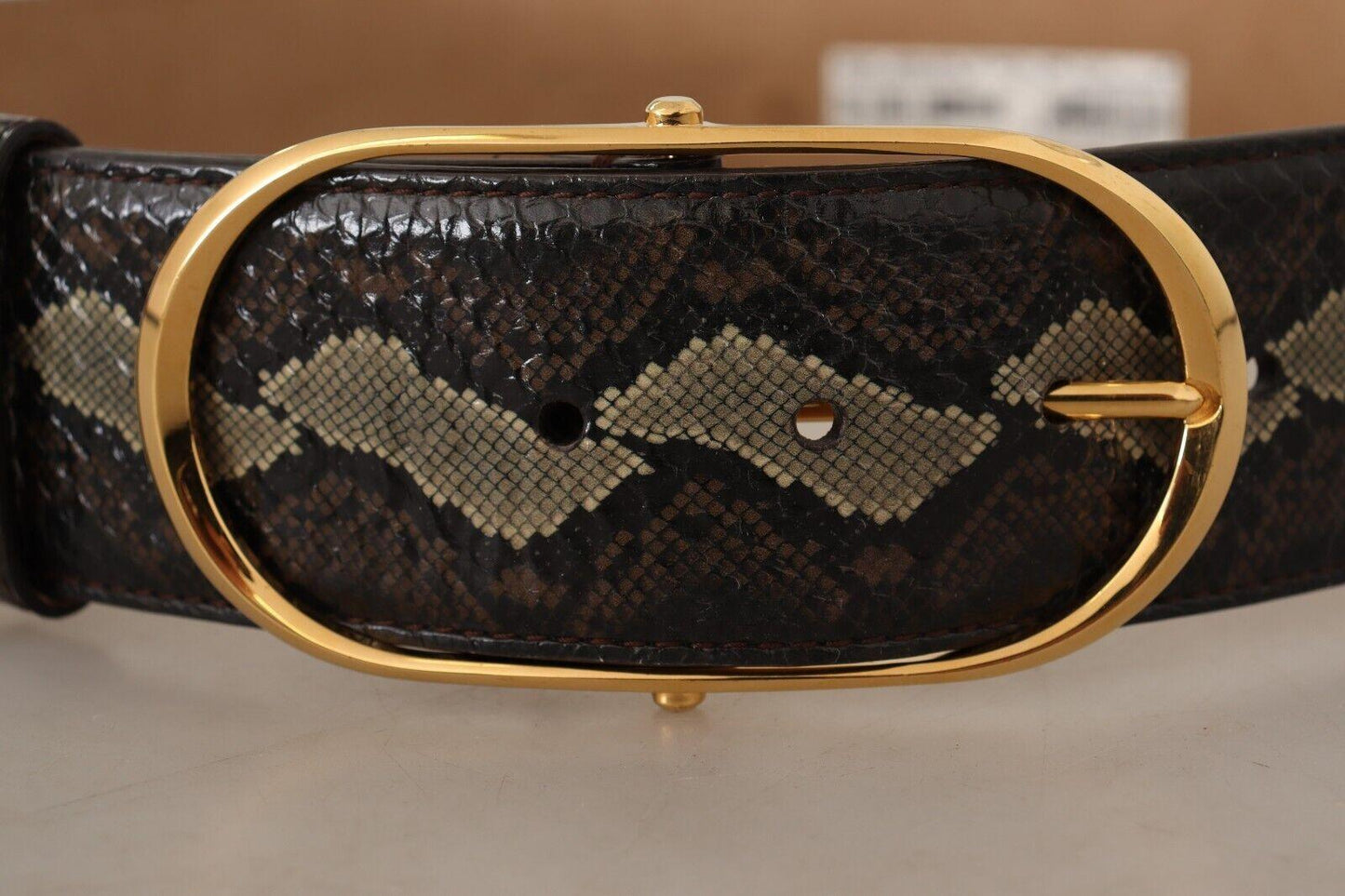 Dolce & Gabbana Elegant Snakeskin Belt with Gold Oval Buckle - Arichezz.store