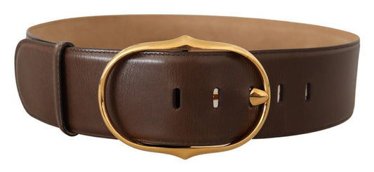 Dolce & Gabbana Elegant Brown Leather Belt with Gold Buckle - Arichezz.store