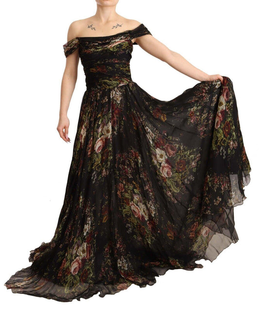 Dolce & Gabbana Floral Silk Off-Shoulder Long Dress - Arichezz.store