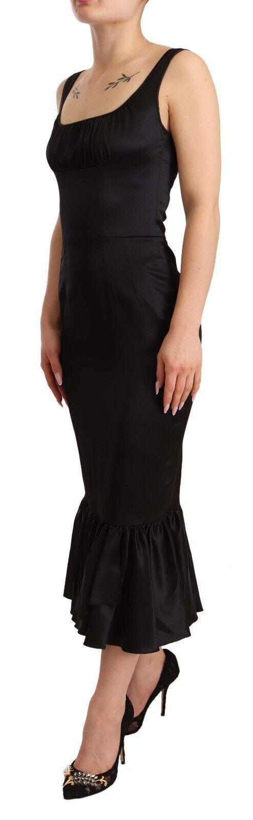 Dolce & Gabbana Elegant Black Silk Midi Sheath Dress - Arichezz.store