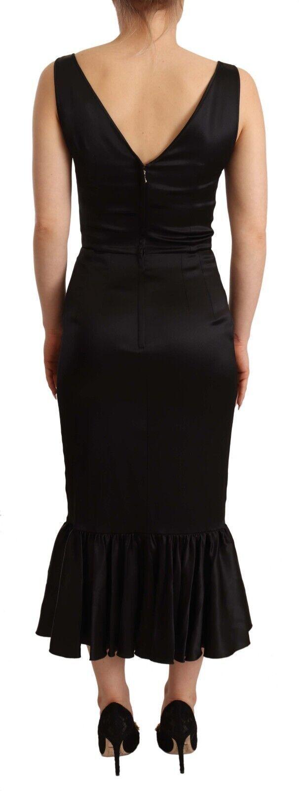 Dolce & Gabbana Elegant Black Silk Midi Sheath Dress - Arichezz.store