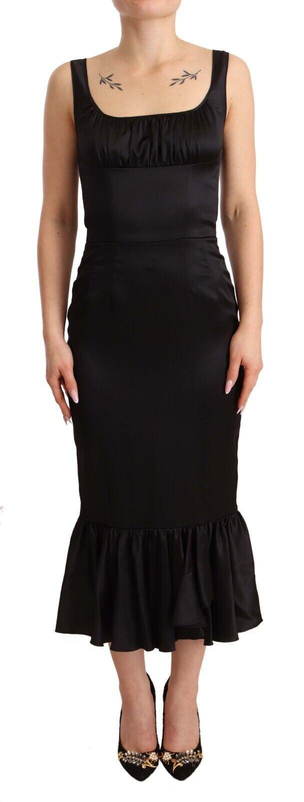 Dolce & Gabbana Elegant Black Silk Midi Sheath Dress - Arichezz.store