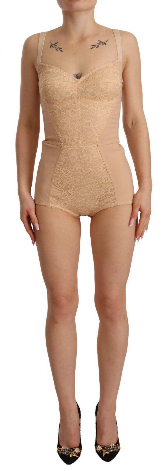 Dolce & Gabbana Beige Lace Panel Stretch Bodysuit - Arichezz.store