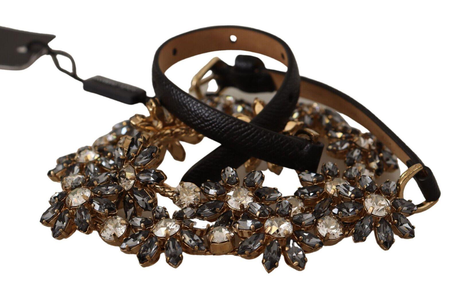 Dolce & Gabbana Elegant Crystal Daisy Chain Leather Belt - Arichezz.store