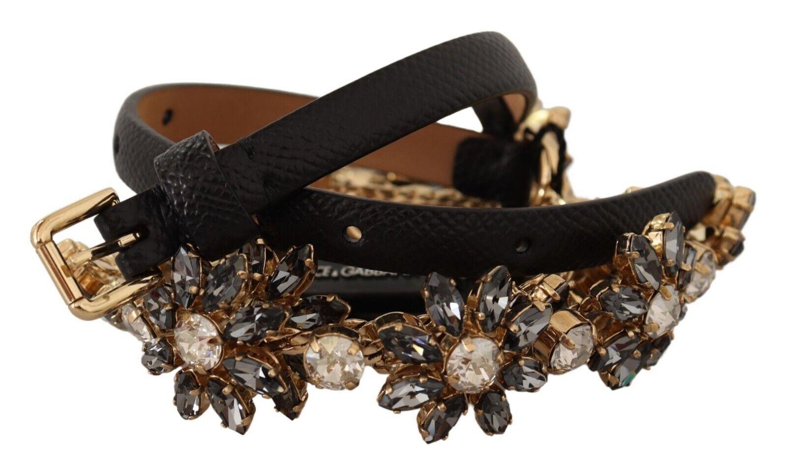 Dolce & Gabbana Elegant Crystal Daisy Chain Leather Belt - Arichezz.store