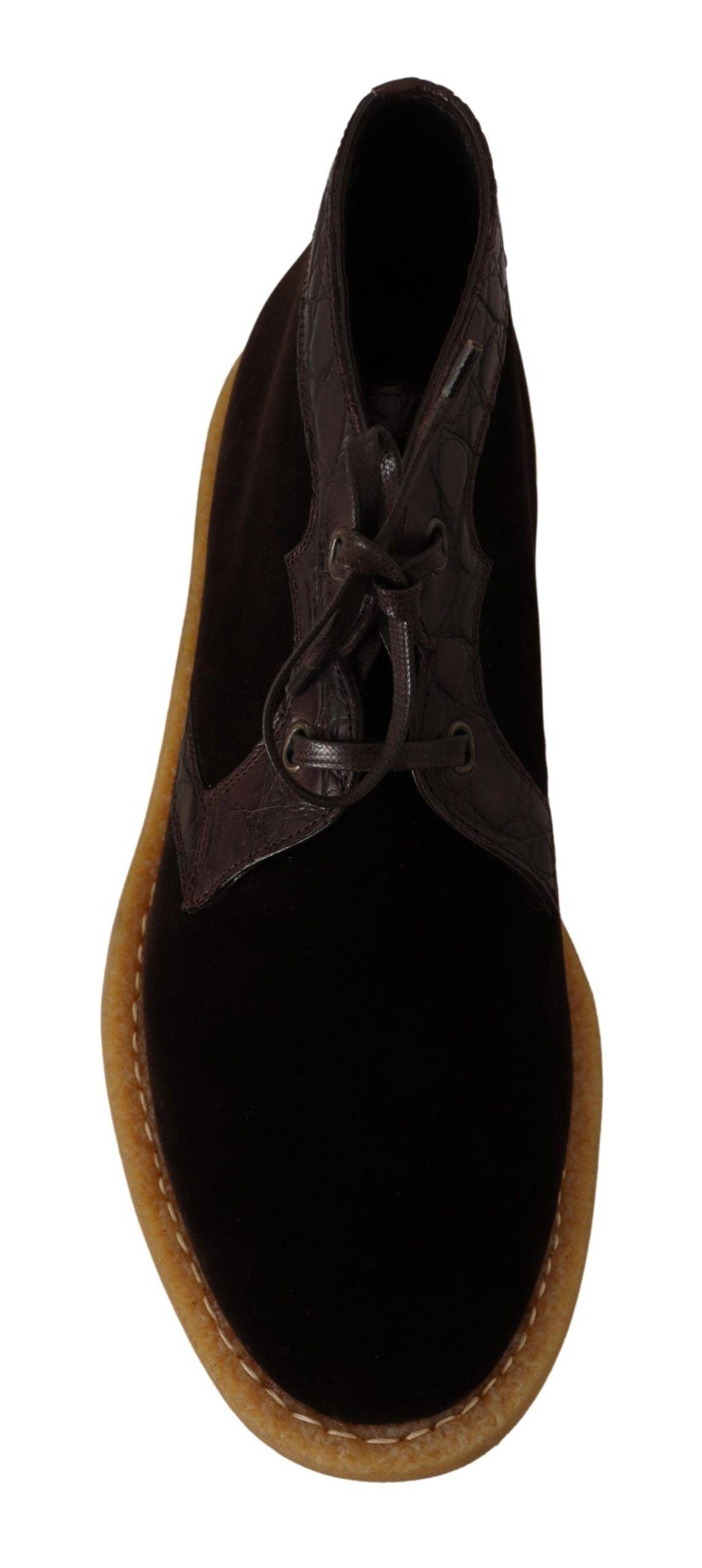 Dolce & Gabbana Exotic Caiman Leather Ankle Boots in Brown - Arichezz.store