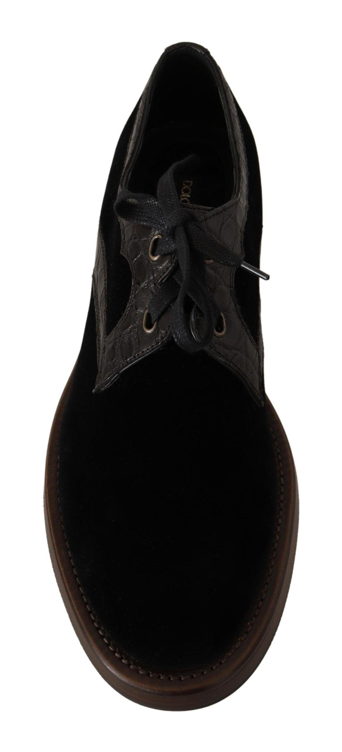 Dolce & Gabbana Elegant Black Velvet & Exotic Leather Dress Shoes - Arichezz.store