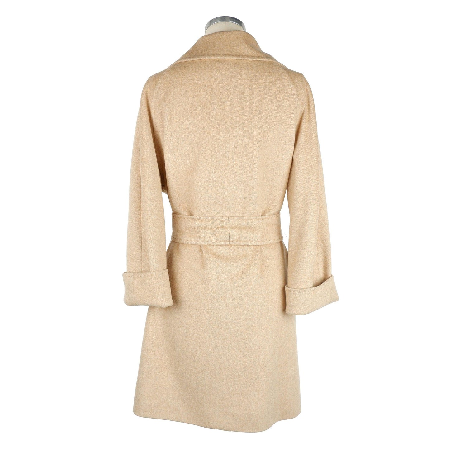 Elegant Beige Wool Coat with Waist Belt - Made in Italy - Arichezz.store