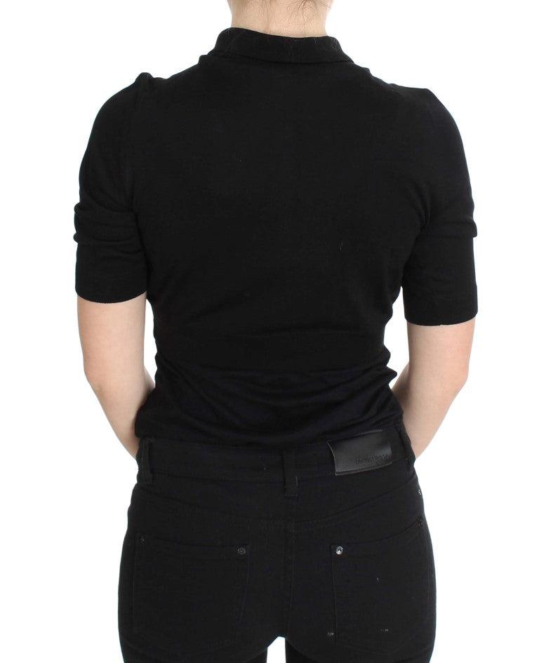 Dolce & Gabbana Elegant Black Silk Floral Polo Top - Arichezz.store