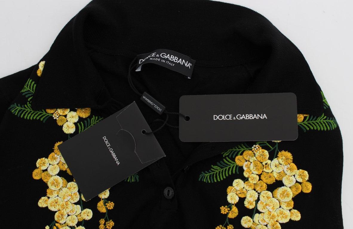 Dolce & Gabbana Elegant Black Silk Floral Polo Top - Arichezz.store