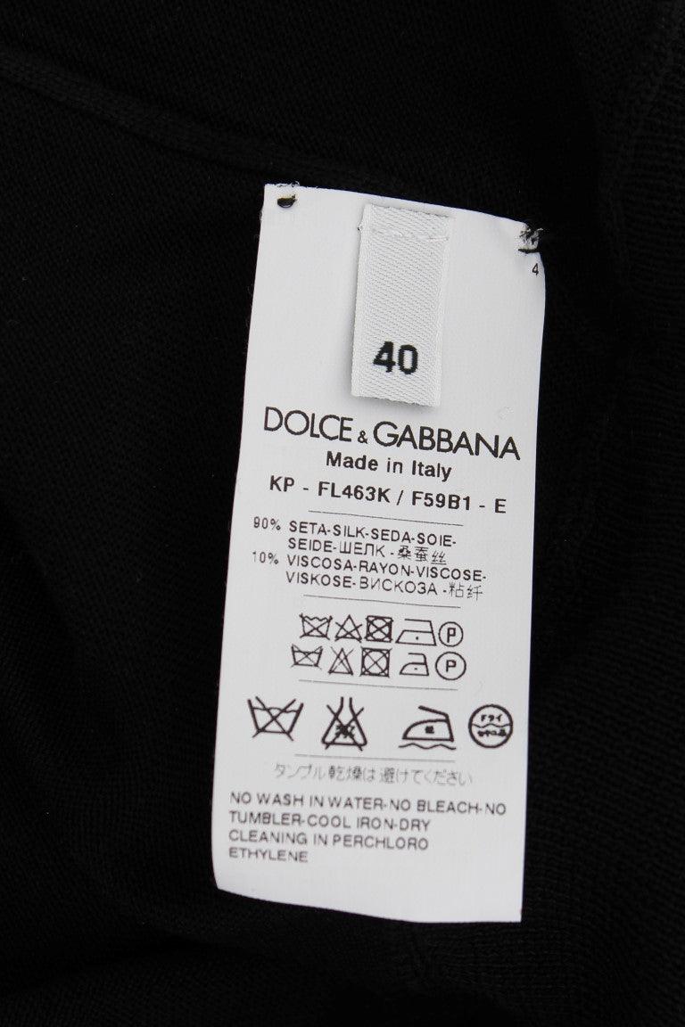 Dolce & Gabbana Elegant Black Silk Floral Polo Top - Arichezz.store