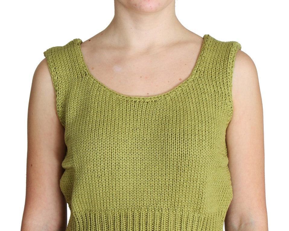 PINK MEMORIES Elegant Green Knit Sleeveless Vest Sweater - Arichezz.store