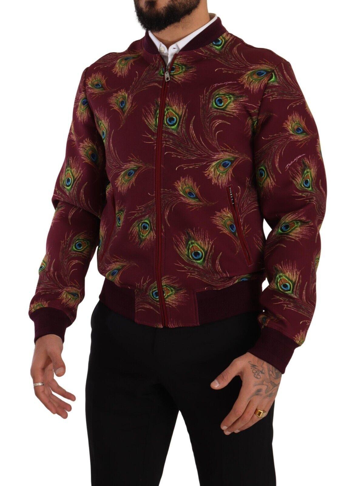 Dolce & Gabbana Radiant Red Peacock Print Bomber Jacket - Arichezz.store