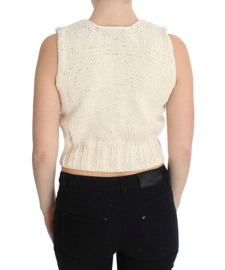 PINK MEMORIES Beige Sleeveless Cotton Blend Vest Sweater - Arichezz.store