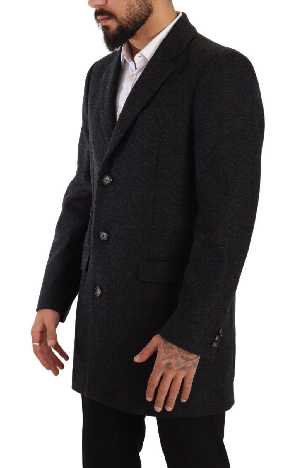 Dolce & Gabbana Elegant Dark Grey Woolen Overcoat - Arichezz.store