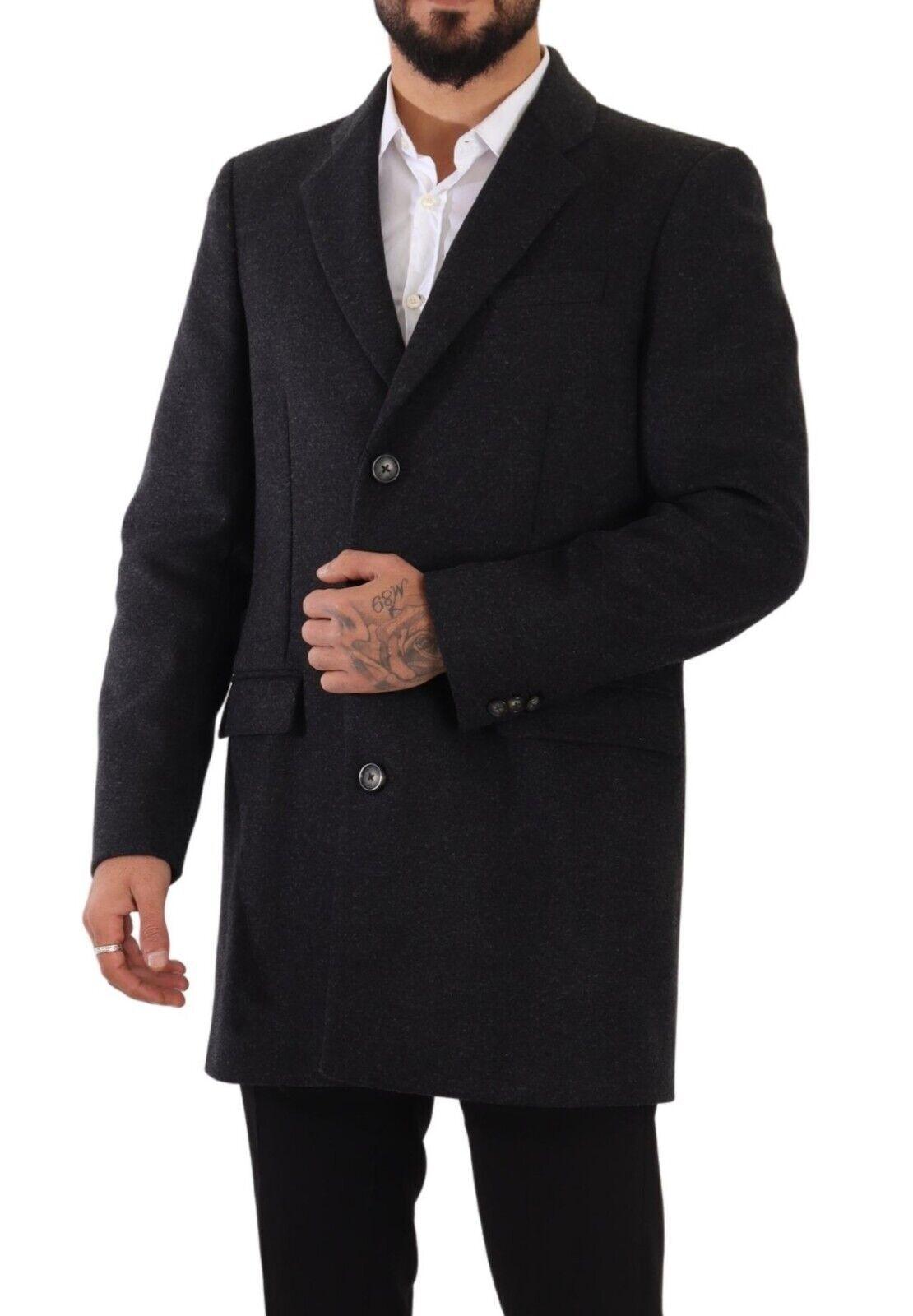 Dolce & Gabbana Elegant Dark Grey Woolen Overcoat - Arichezz.store